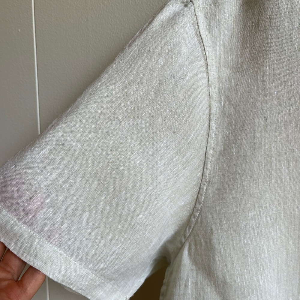 Michael Kors Linen Short Sleeve Button Front Light Green Short Slv Slim … - Picture 7 of 7